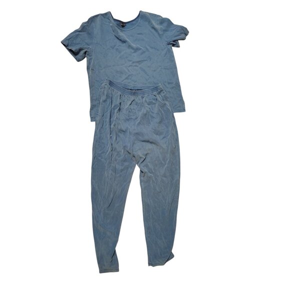 Tianello Large Pants Small Top Shirt & Pants Set Blue Tencel Blend Short Sleeve - Picture 1 of 6